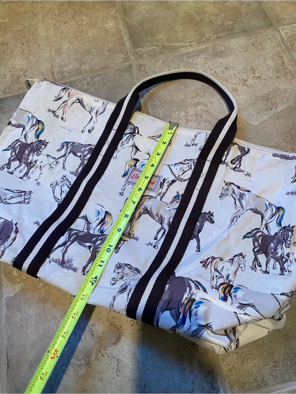 Cath Kidston Large Tote with Horse Print with Striped Handles. - Picture 14 of 16